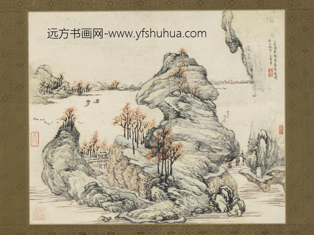 明王建章秋山暮江图（附跋未裱）轴