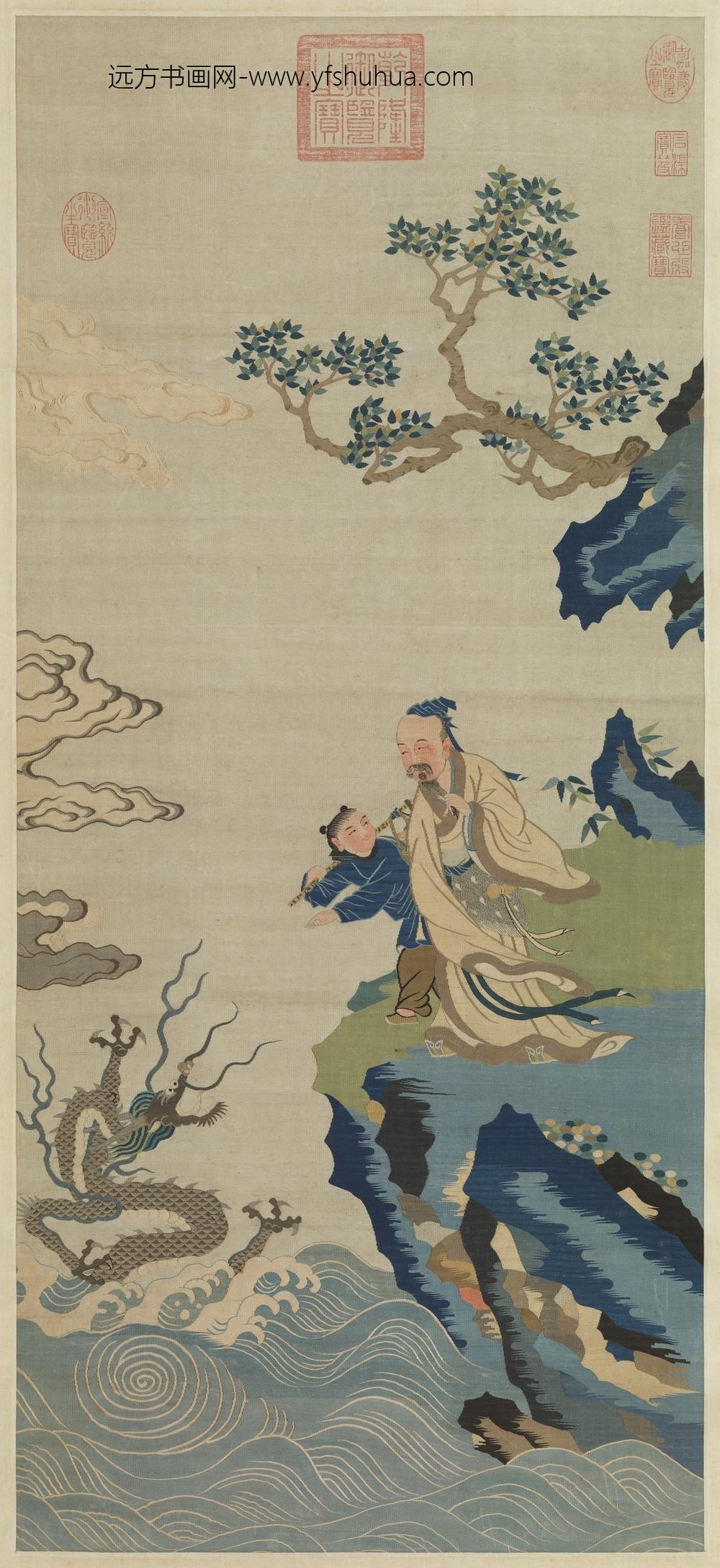 明缂丝竹杖化龙图轴