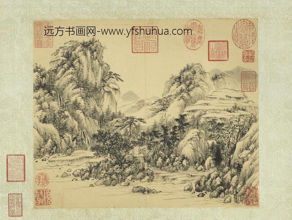 明袁崝丘溪山小景轴