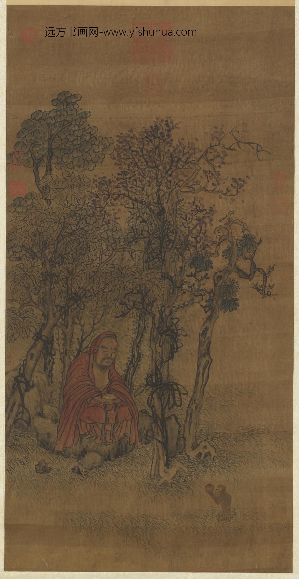 明赵寿猿猴献寿轴