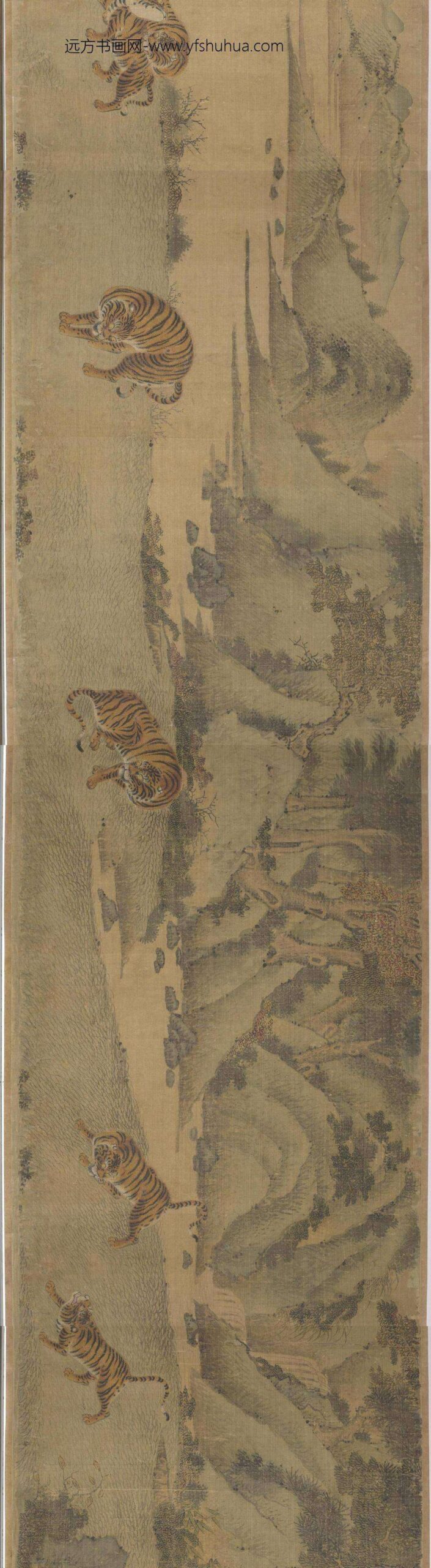 明赵汝殷风林群虎图卷_