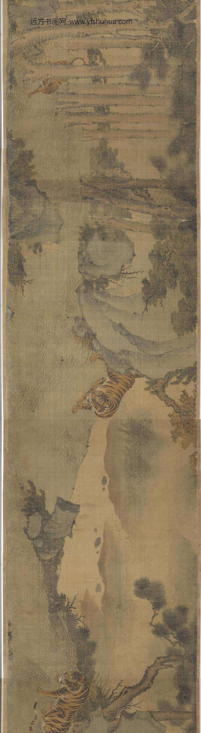 明赵汝殷风林群虎图卷_