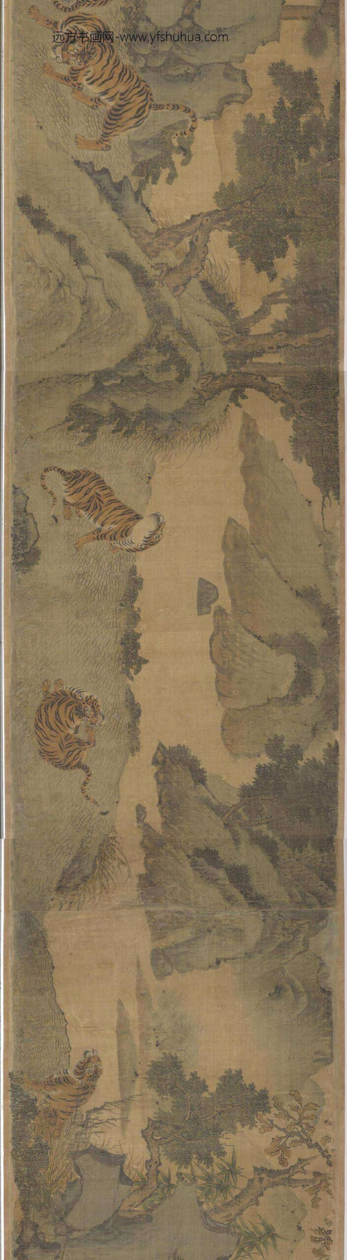 明赵汝殷风林群虎图卷_