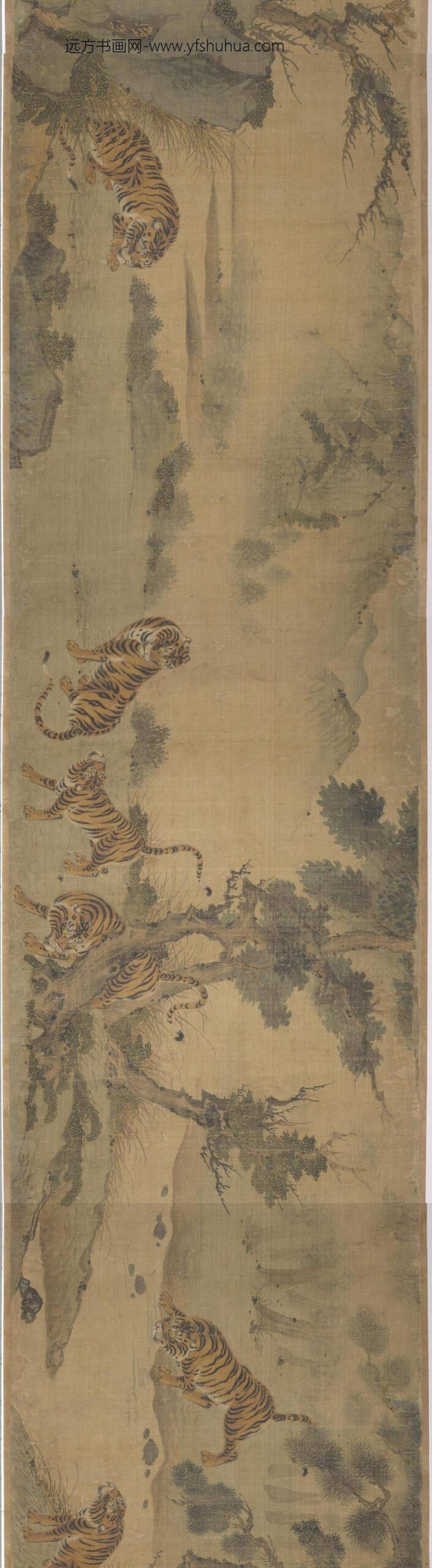 明赵汝殷风林群虎图卷_