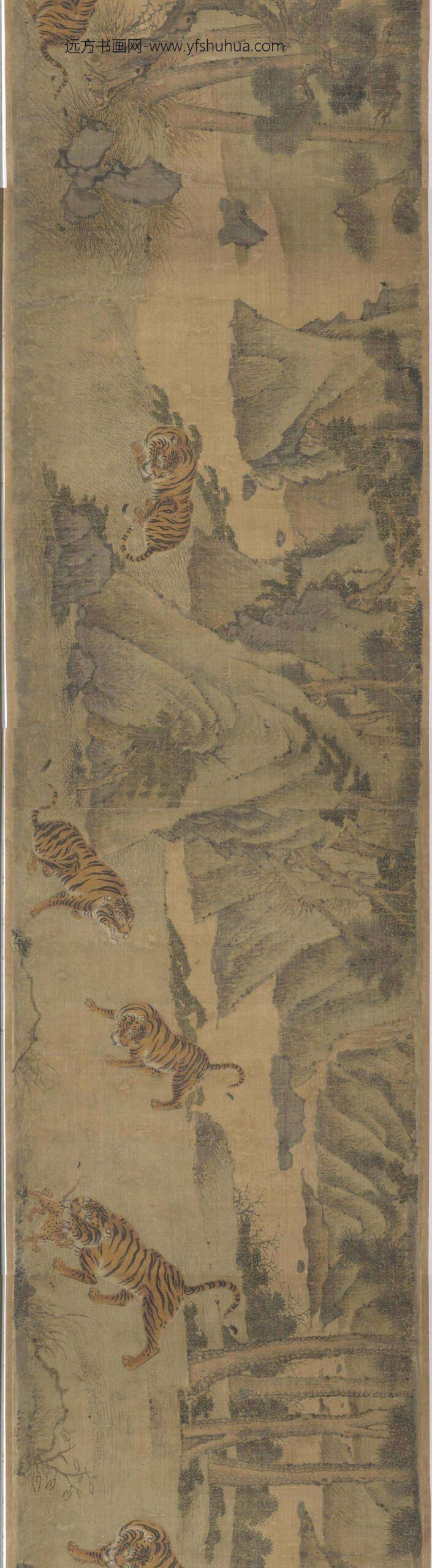 明赵汝殷风林群虎图卷_