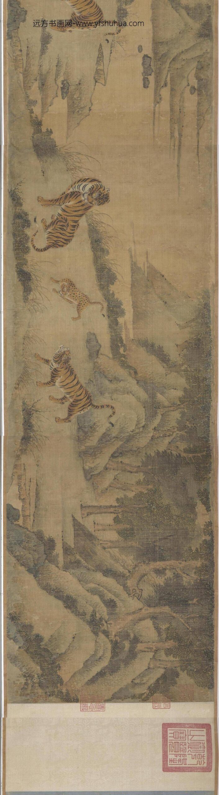 明赵汝殷风林群虎图卷_