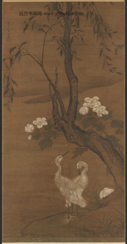 明郑石画芙蓉白鹭轴.jpg