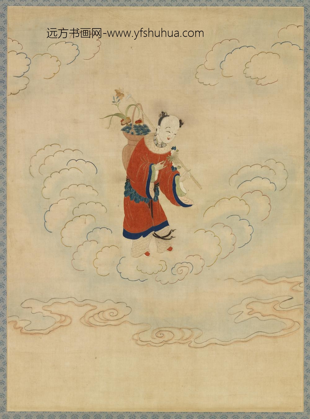 明顾绣八仙庆寿挂屏（六）蓝采和轴