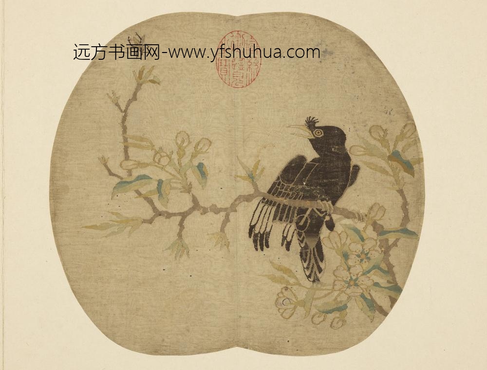 朱克柔-镂绘集锦册-八哥桃花