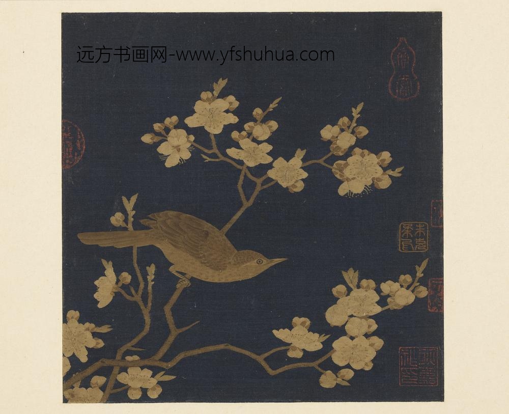 朱克柔-镂绘集锦册-桃花画眉