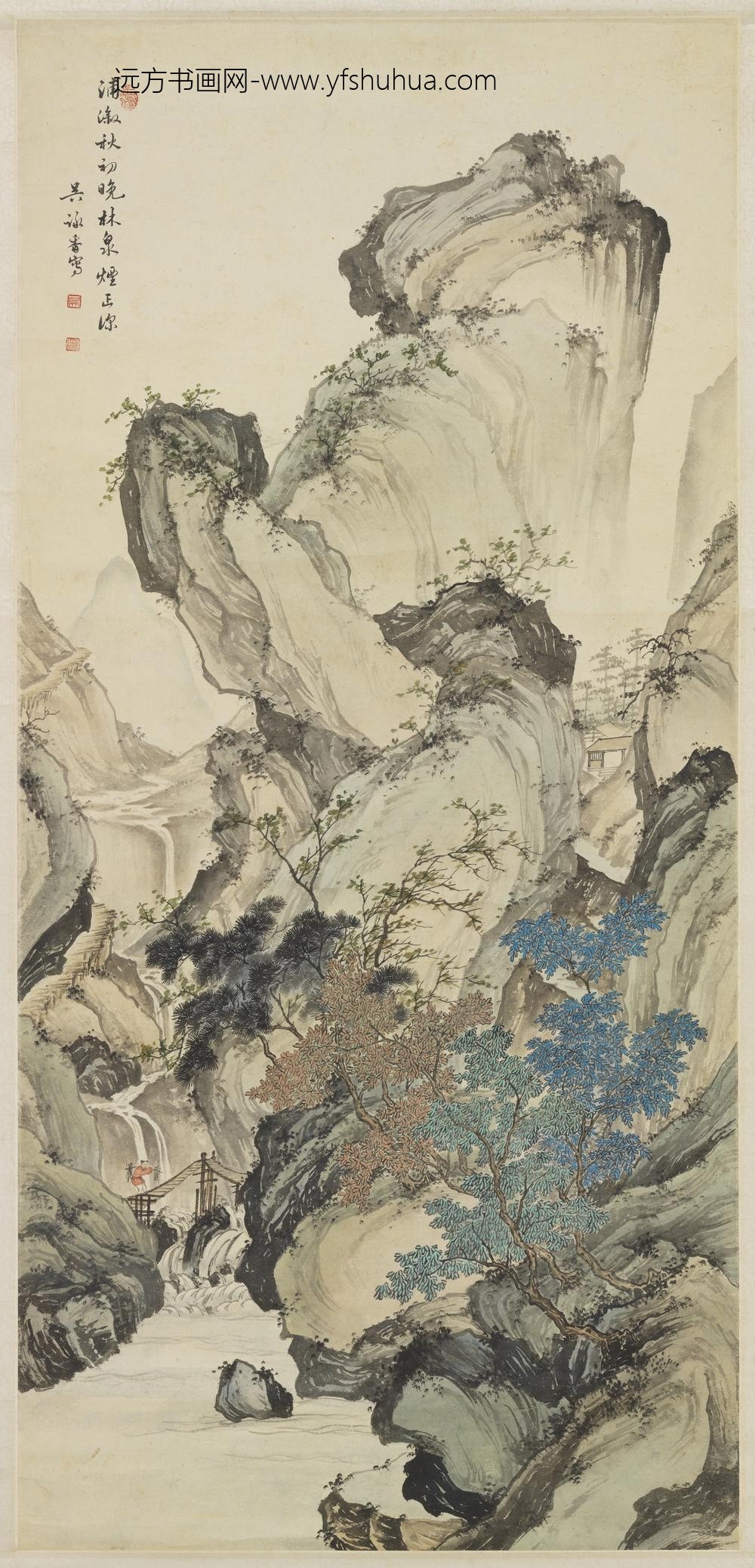 民国吴咏香秋晚林泉轴