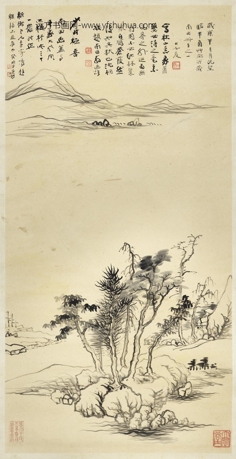 民国张大千临南田山水轴