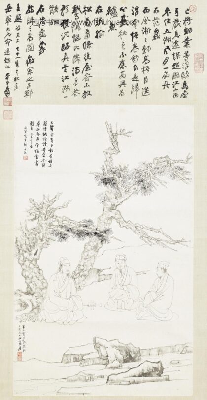 民国张大千仿龙眠三高士轴.jpg