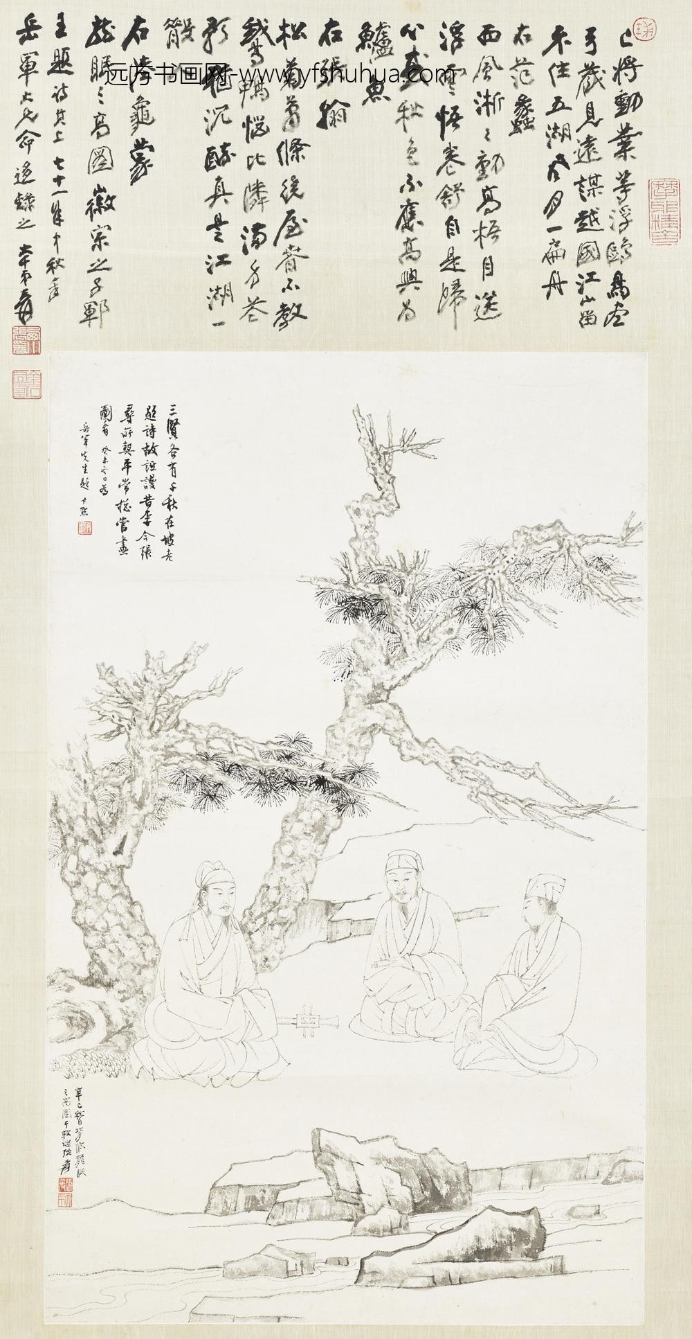 民国张大千仿龙眠三高士轴