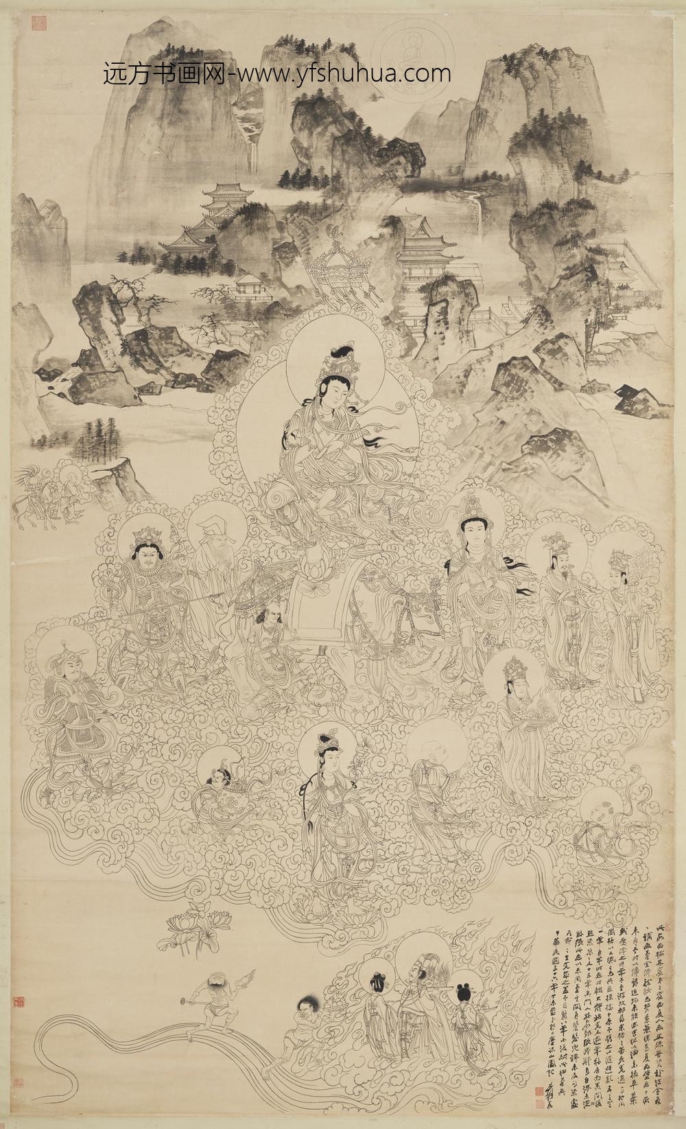 民国张大千孙家勤张师郑摹敦煌安西榆林窟第四窟西夏普贤变轴