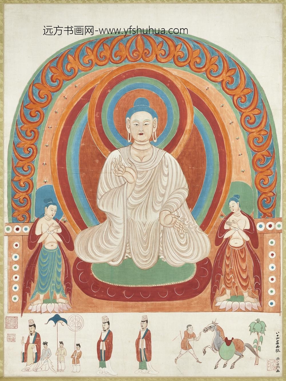 民国张大千张心德摹敦煌莫高窟第二八八窟西魏坐佛三尊像轴