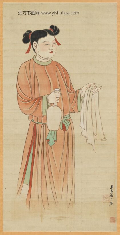 民国张大千摹敦煌莫高窟第一三八窟近事女轴.jpg