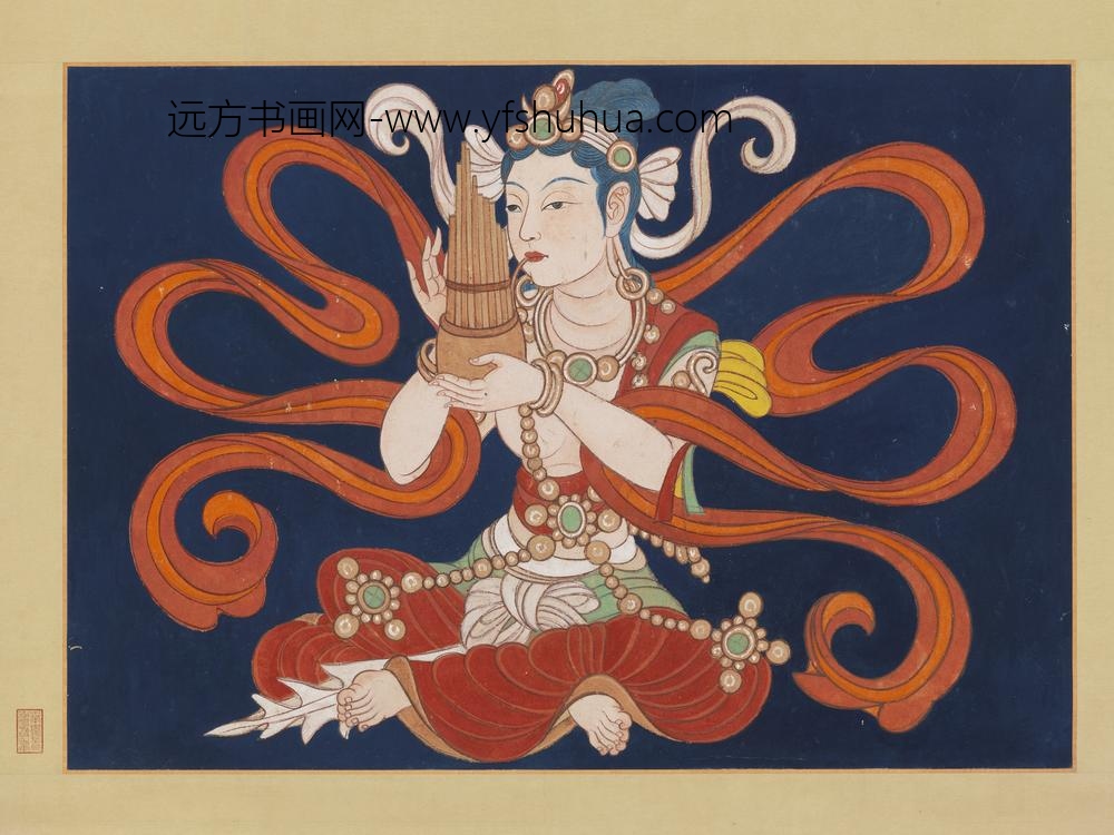 民国张大千摹敦煌莫高窟第三二七窟宋代伎乐轴