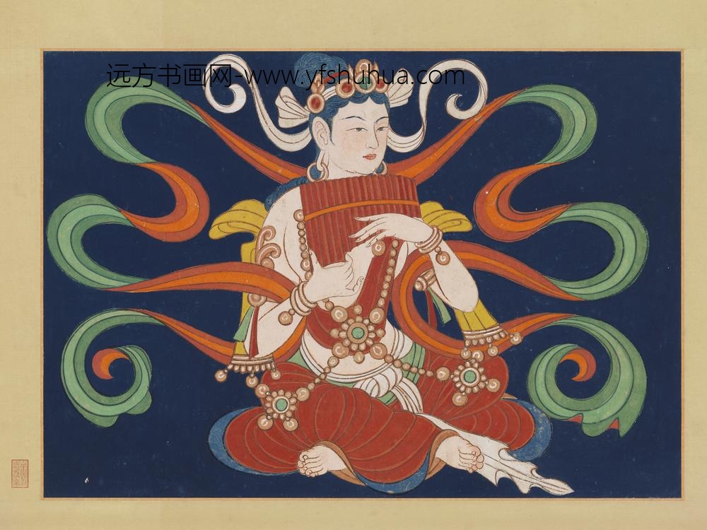 民国张大千摹敦煌莫高窟第三二七窟宋代伎乐轴