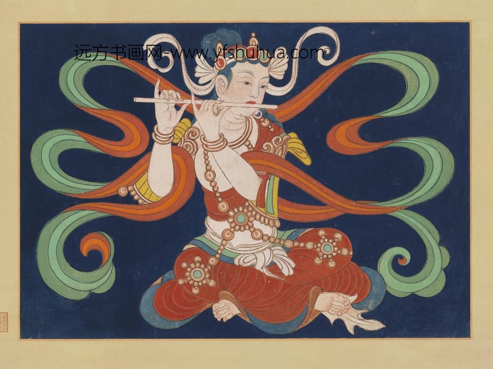 民国张大千摹敦煌莫高窟第三二七窟宋代伎乐轴