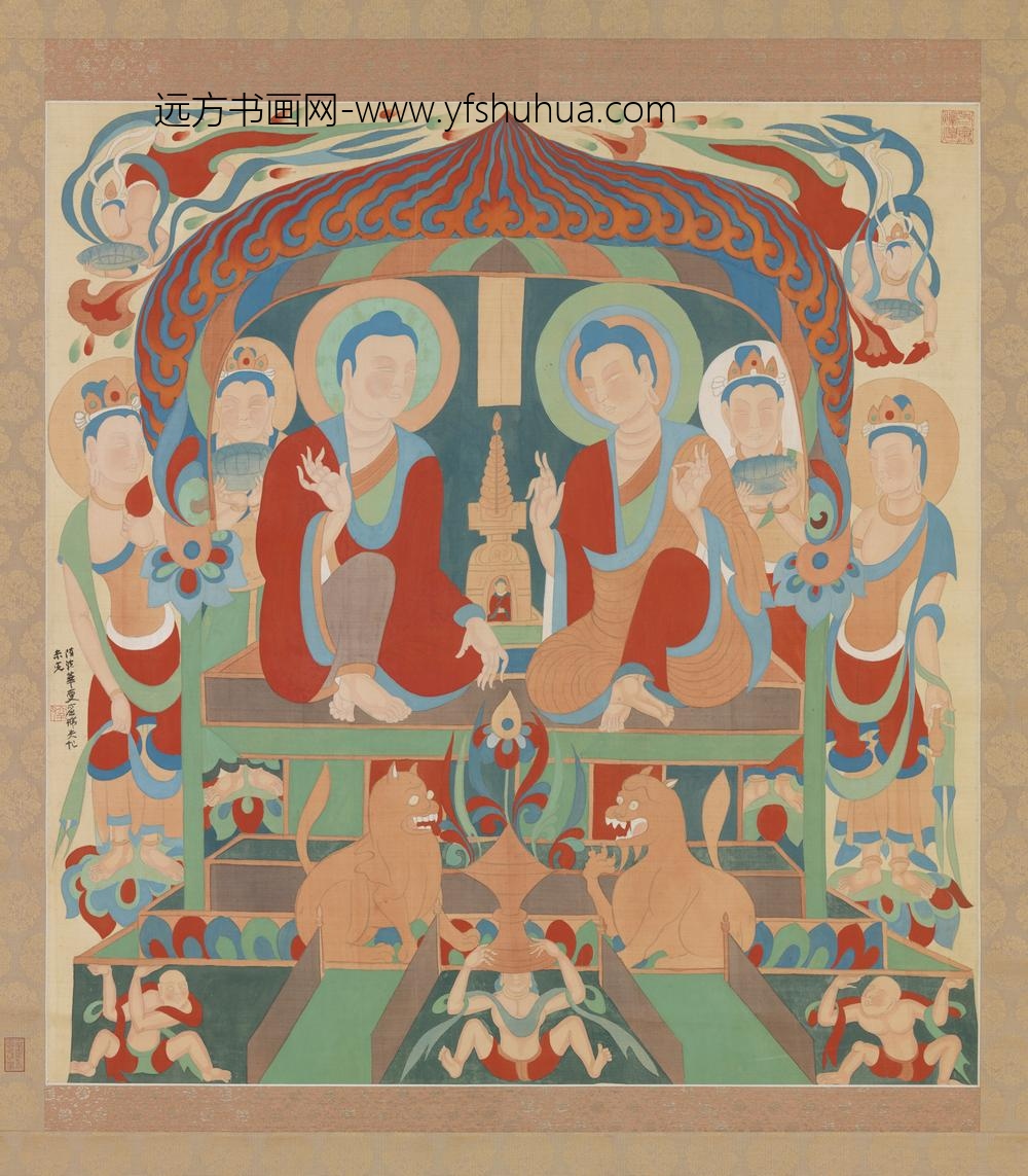 民国张大千摹敦煌莫高窟第三三窟隋代法华变轴