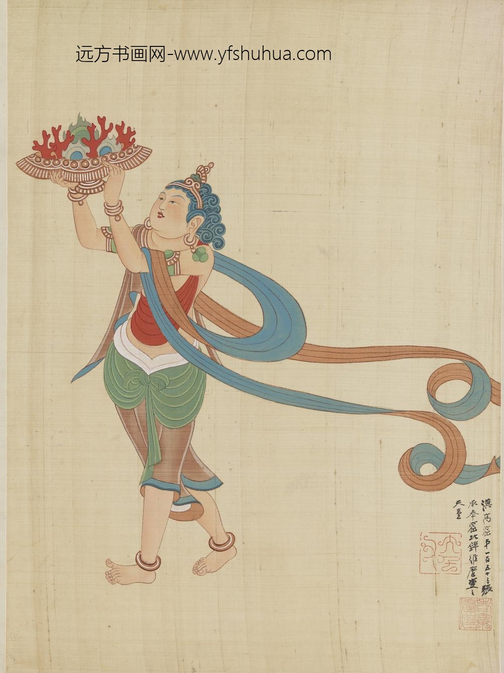 民国张大千摹敦煌莫高窟第九窟晚唐维摩变童子像轴