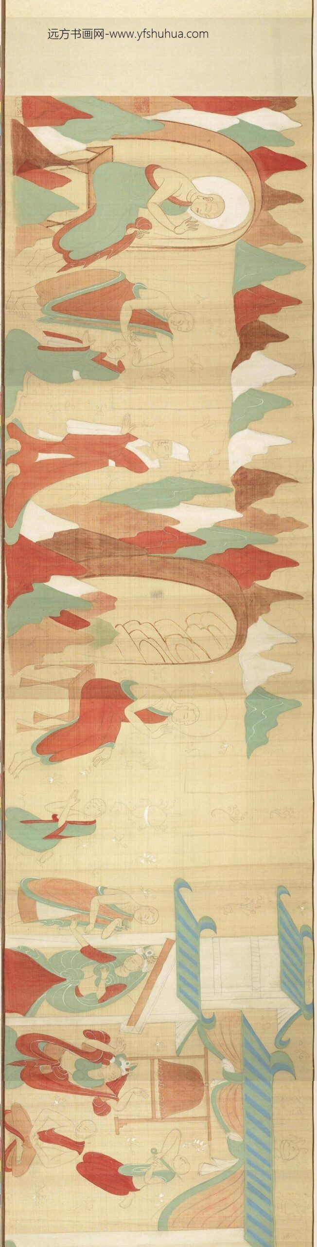 民国张大千摹敦煌莫高窟第二五七窟北魏难陀出家因缘卷_