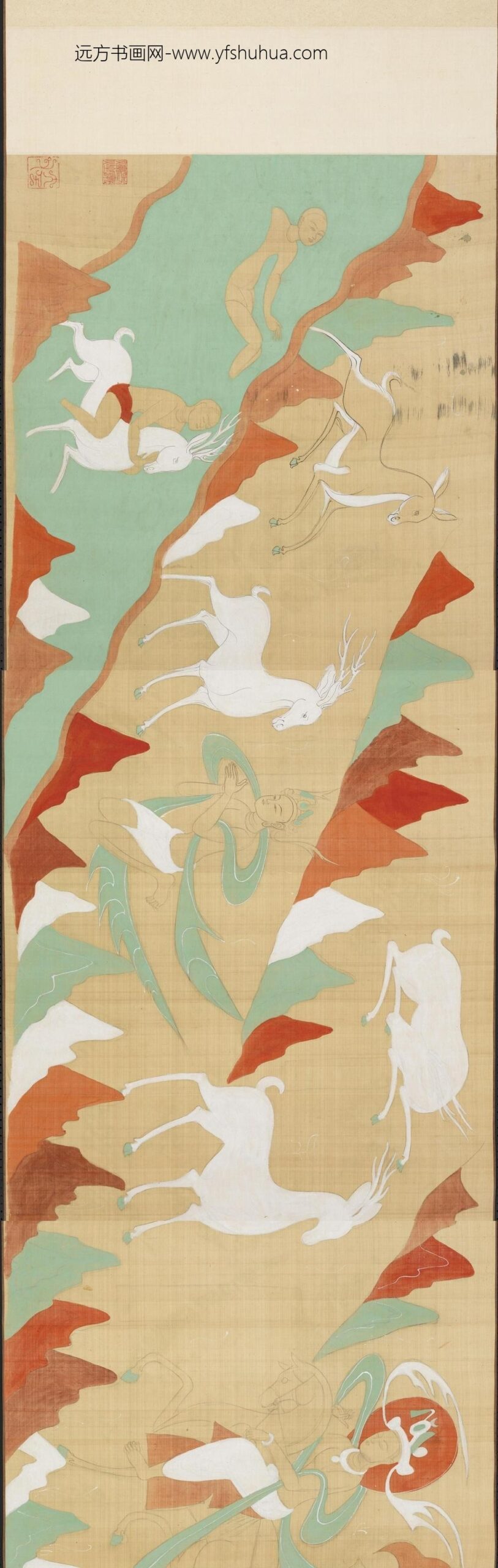 民国张大千摹敦煌莫高窟第二五七窟北魏鹿王本生卷_