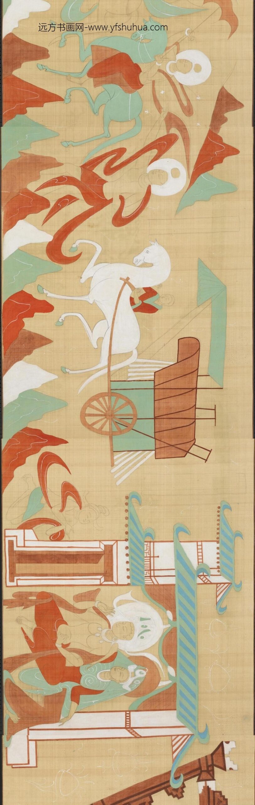 民国张大千摹敦煌莫高窟第二五七窟北魏鹿王本生卷_