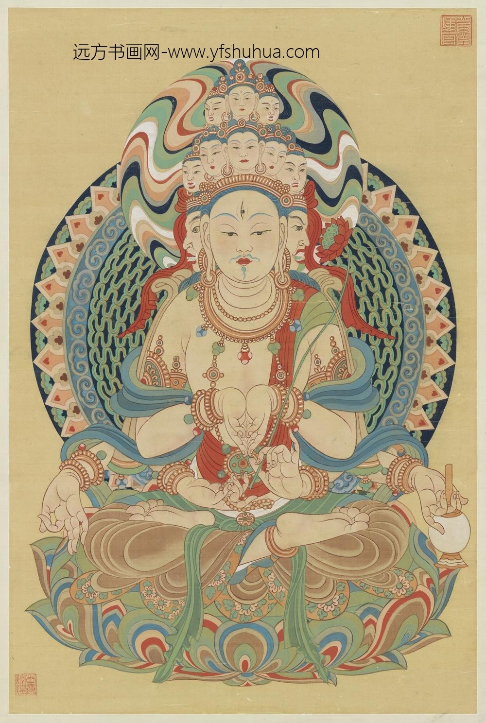 民国张大千摹敦煌莫高窟第十四窟晚唐十一面观音像轴