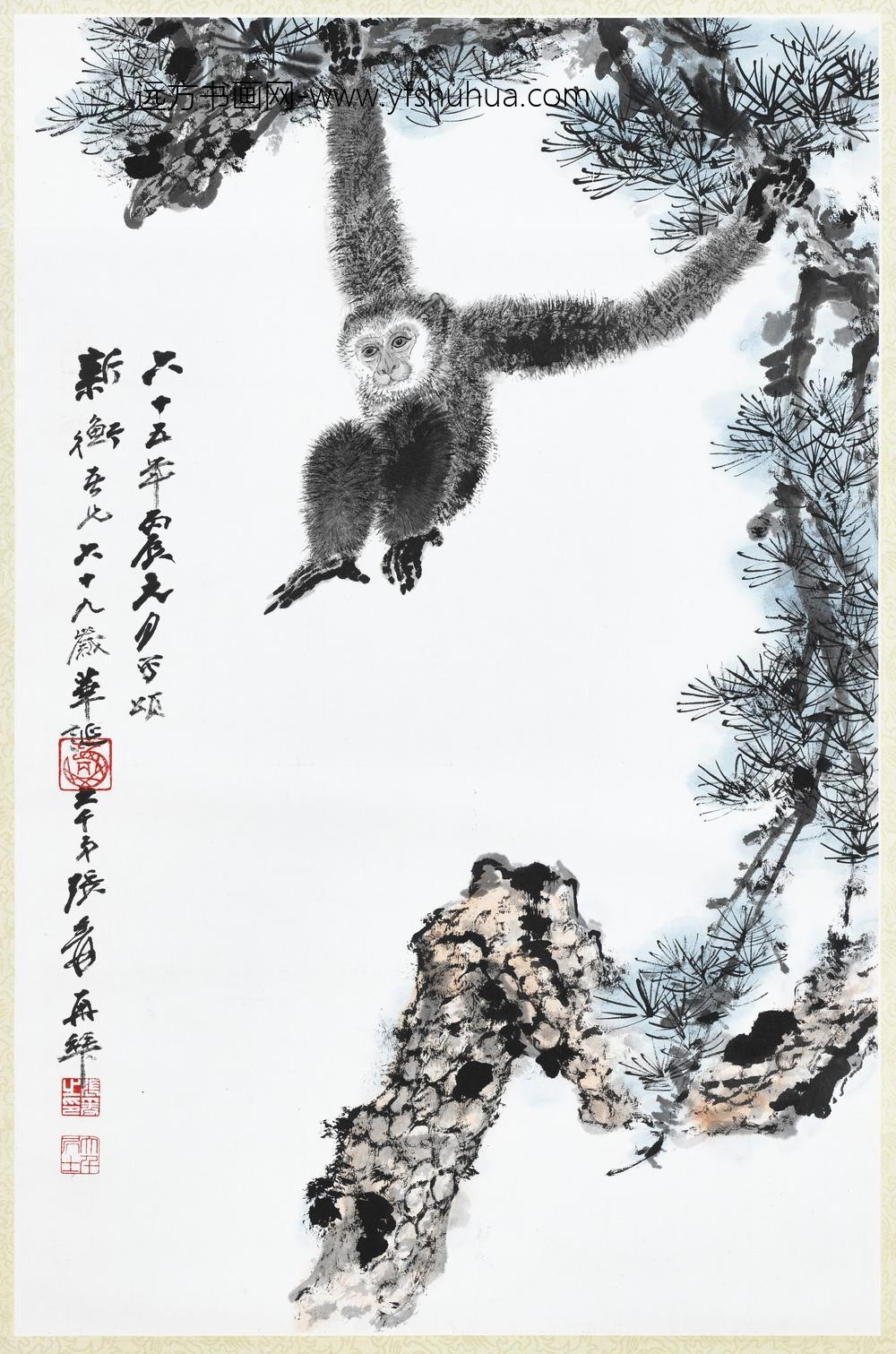 民国张大千松猿轴-