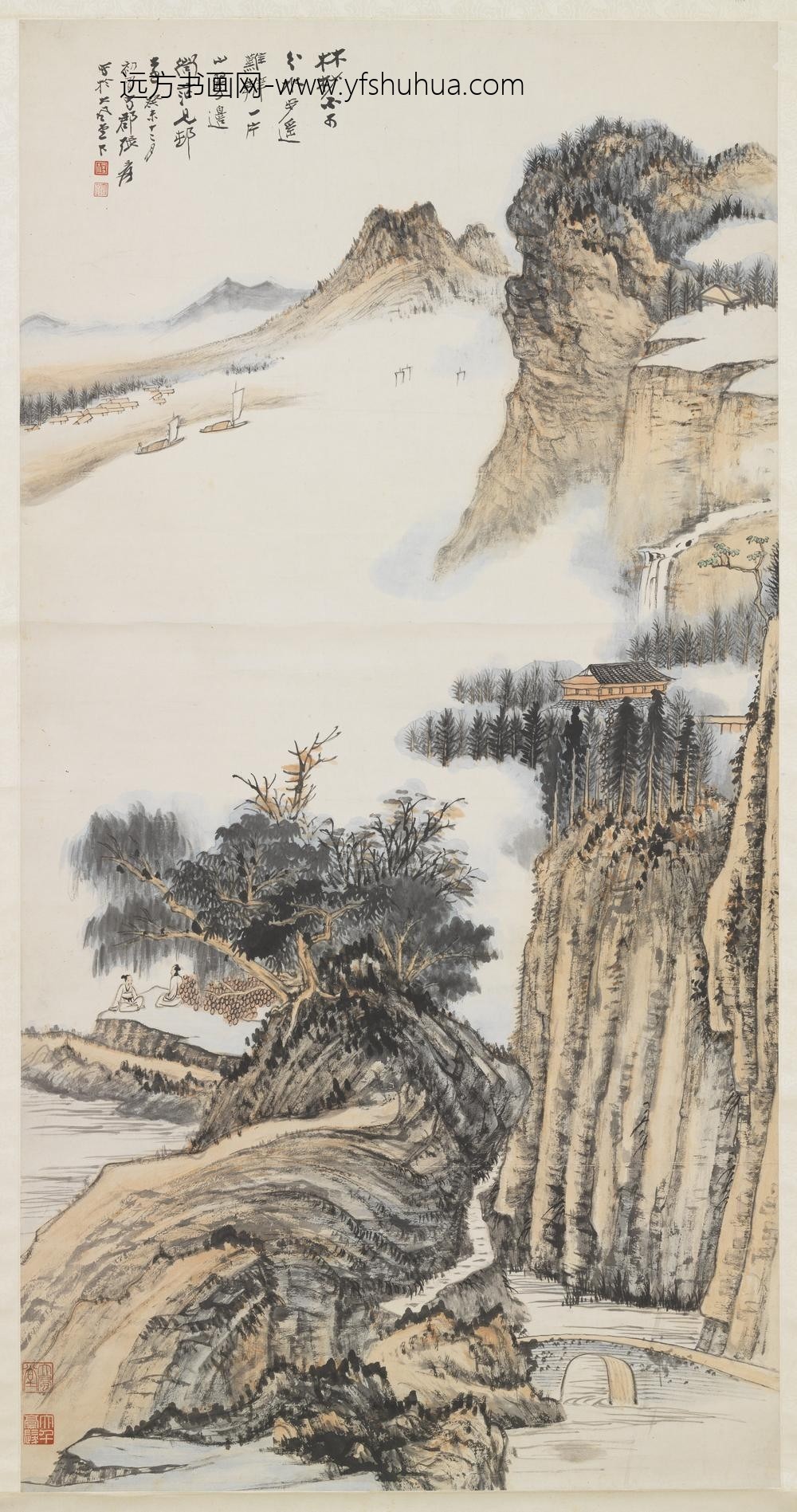 民国张大千林荫清话轴