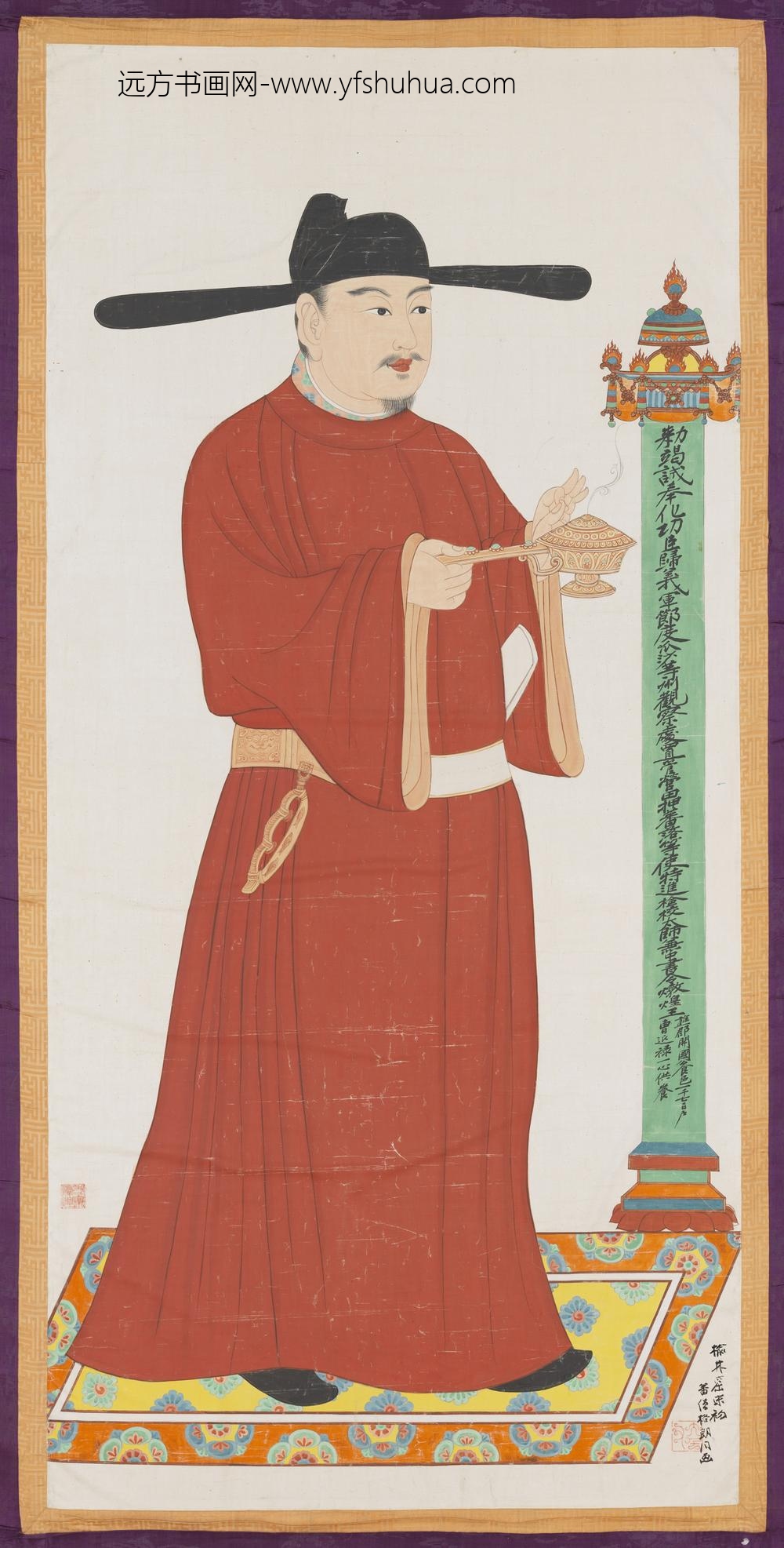 民国张大千番僧格朗摹敦煌安西榆林窟第三十五窟宋代归义军节度使曹延禄供养像轴