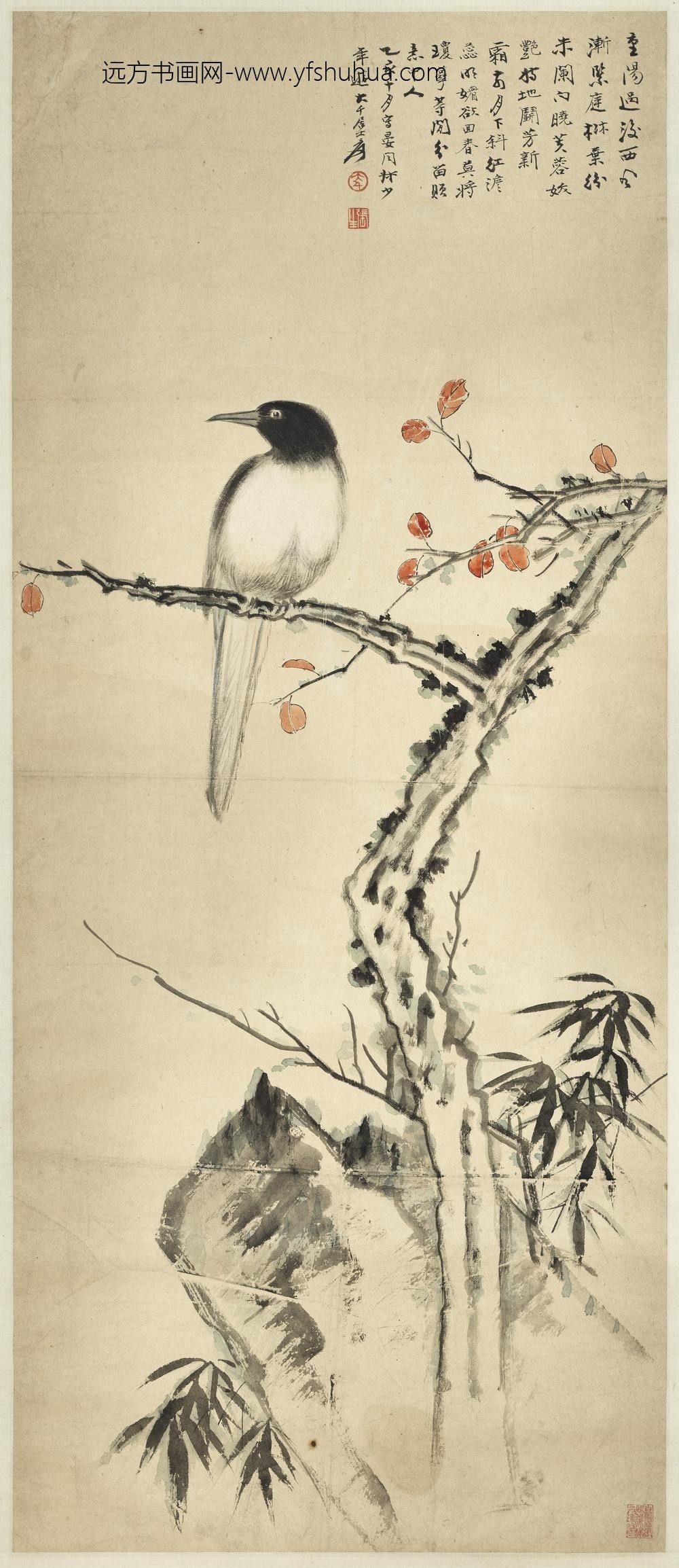 民国张大千花鸟轴