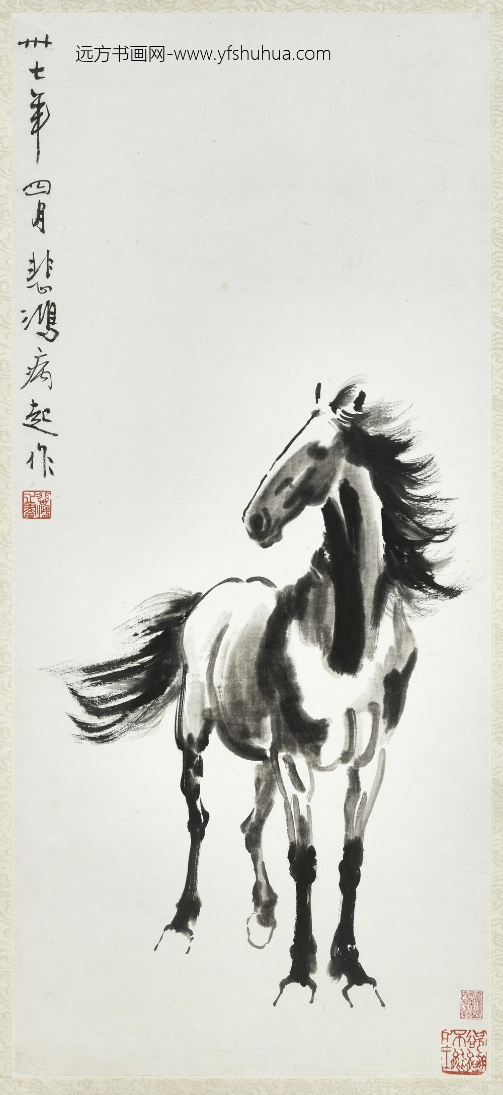 民国徐悲鸿画马镜片装