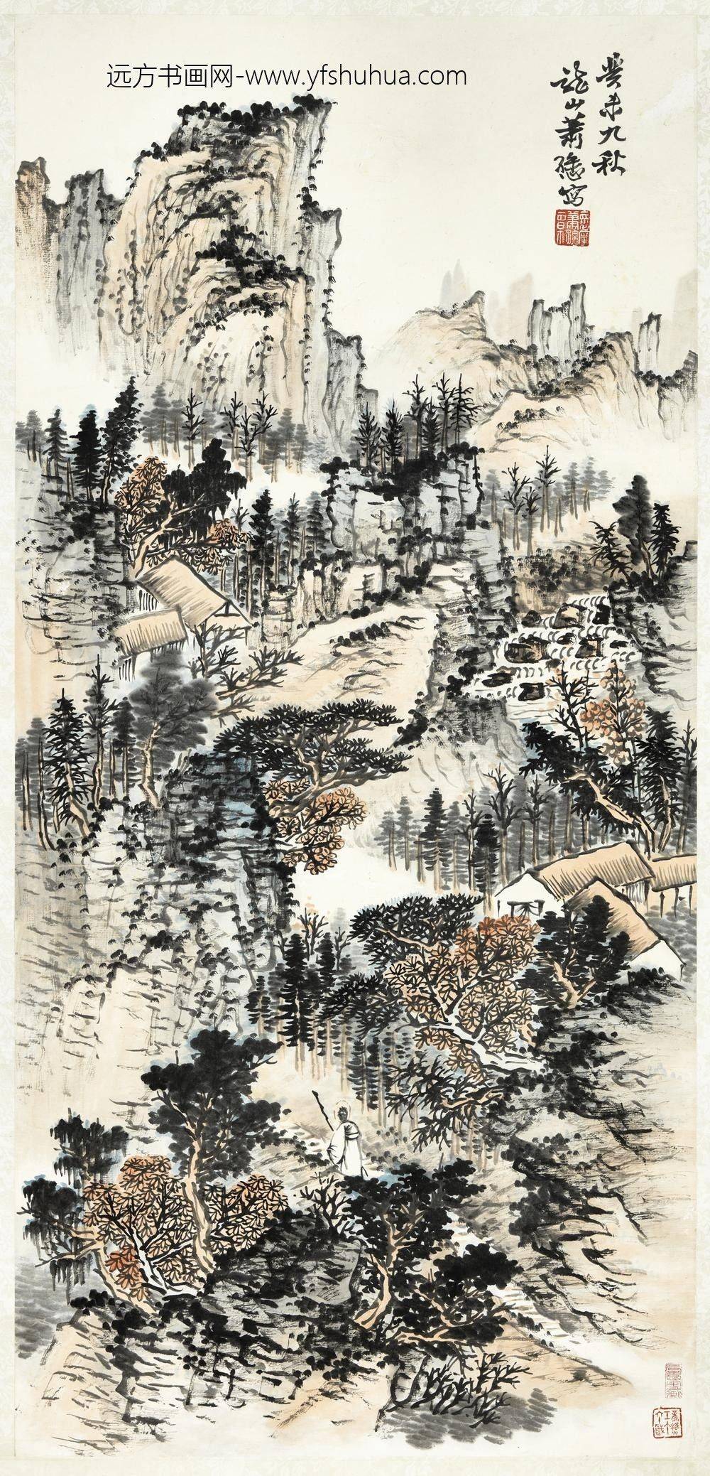 民国萧愻秋径独行轴