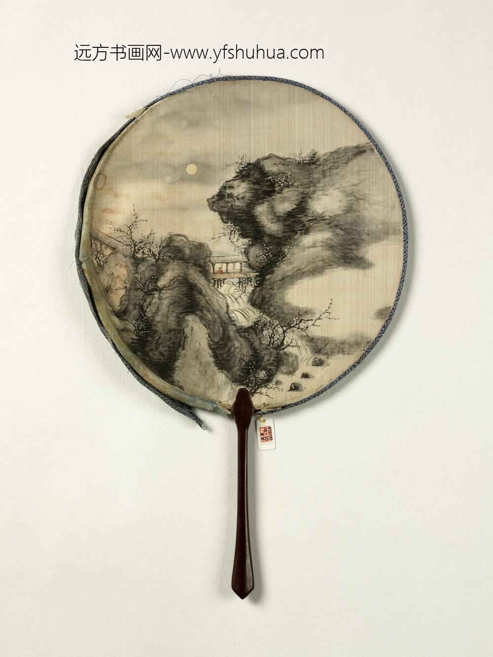 清人临流月夜成扇-