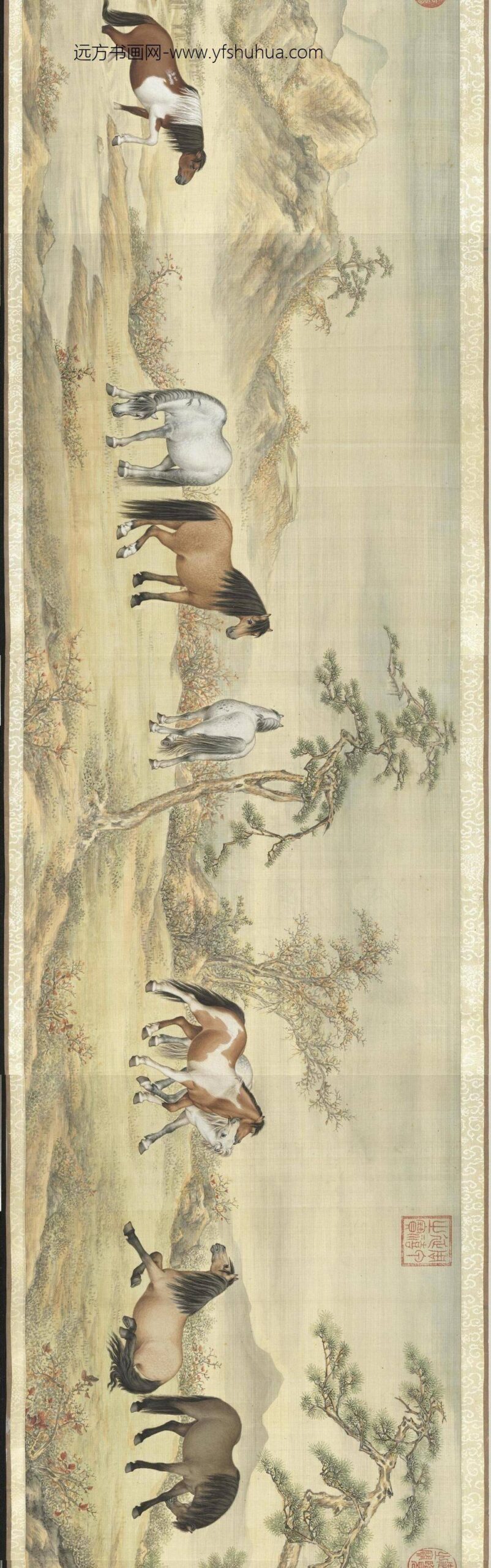 清人天闲驯良平安八骏卷_