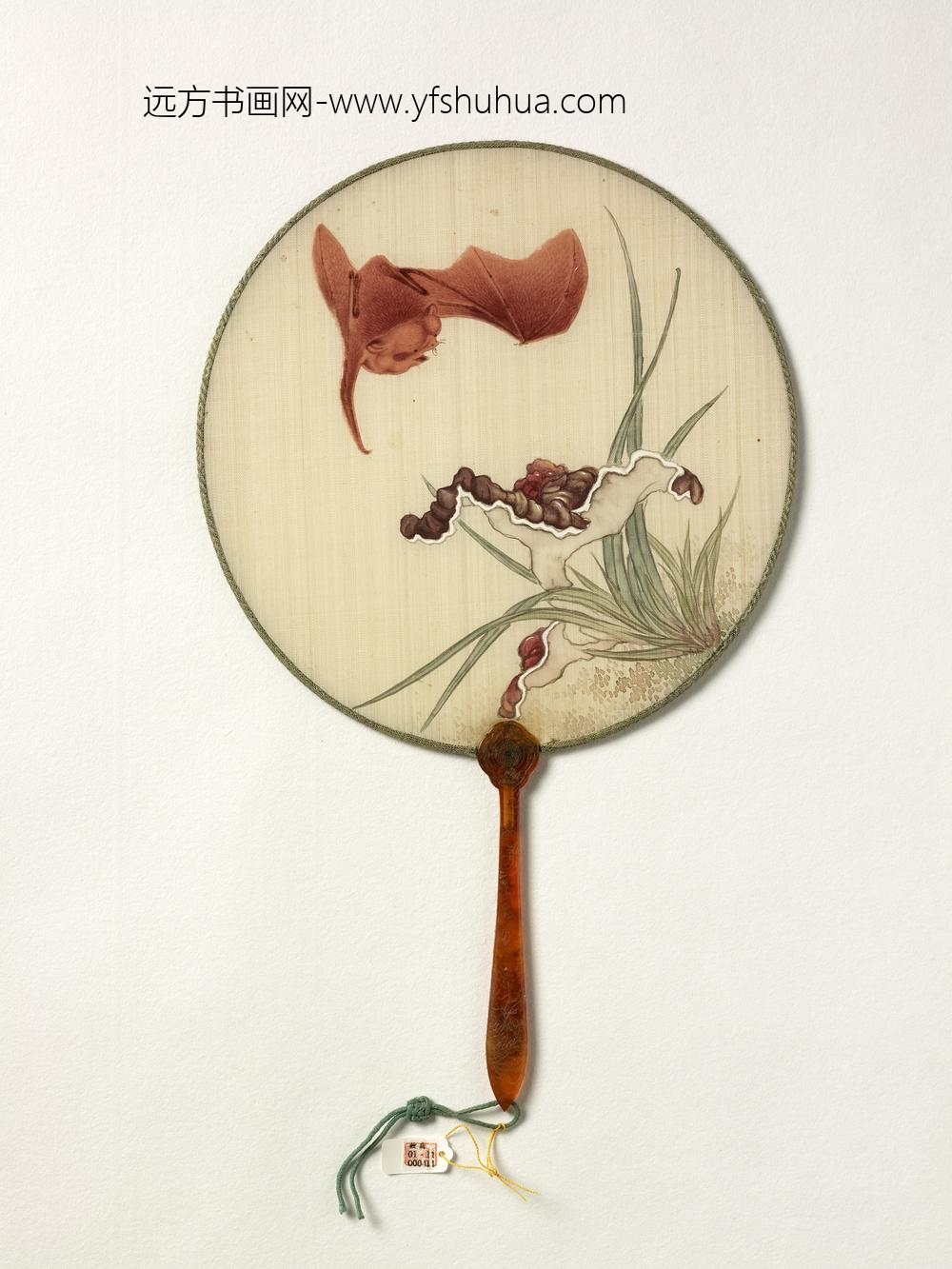 清人灵芝蝙蝠成扇-