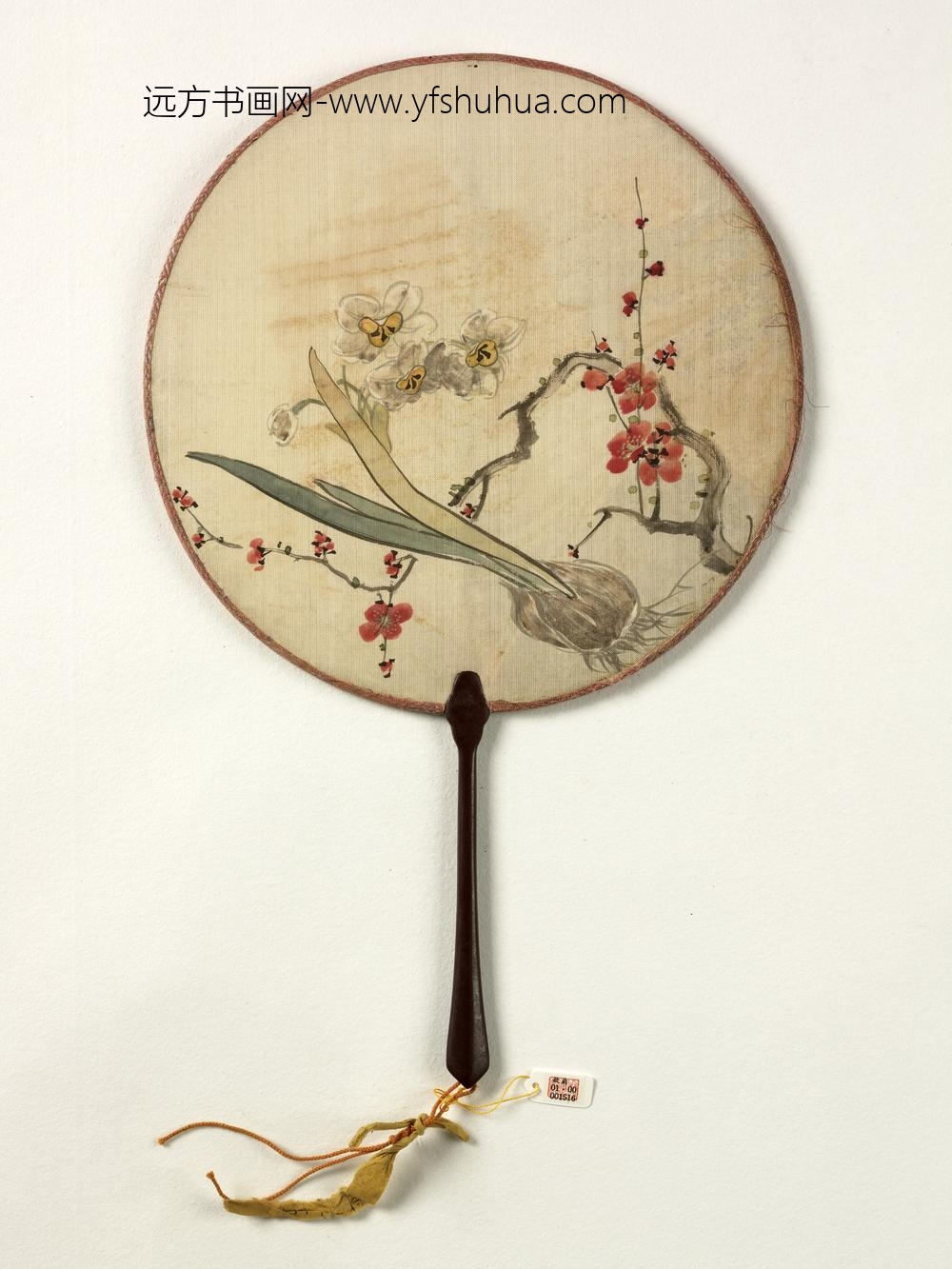 清人画红梅水仙成扇-