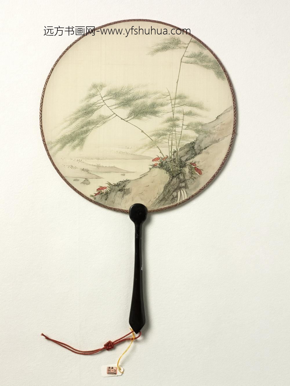 清人翠竹灵芝成扇-