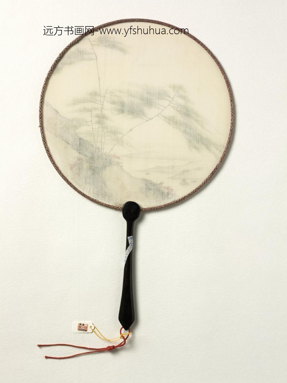 清人翠竹灵芝成扇-