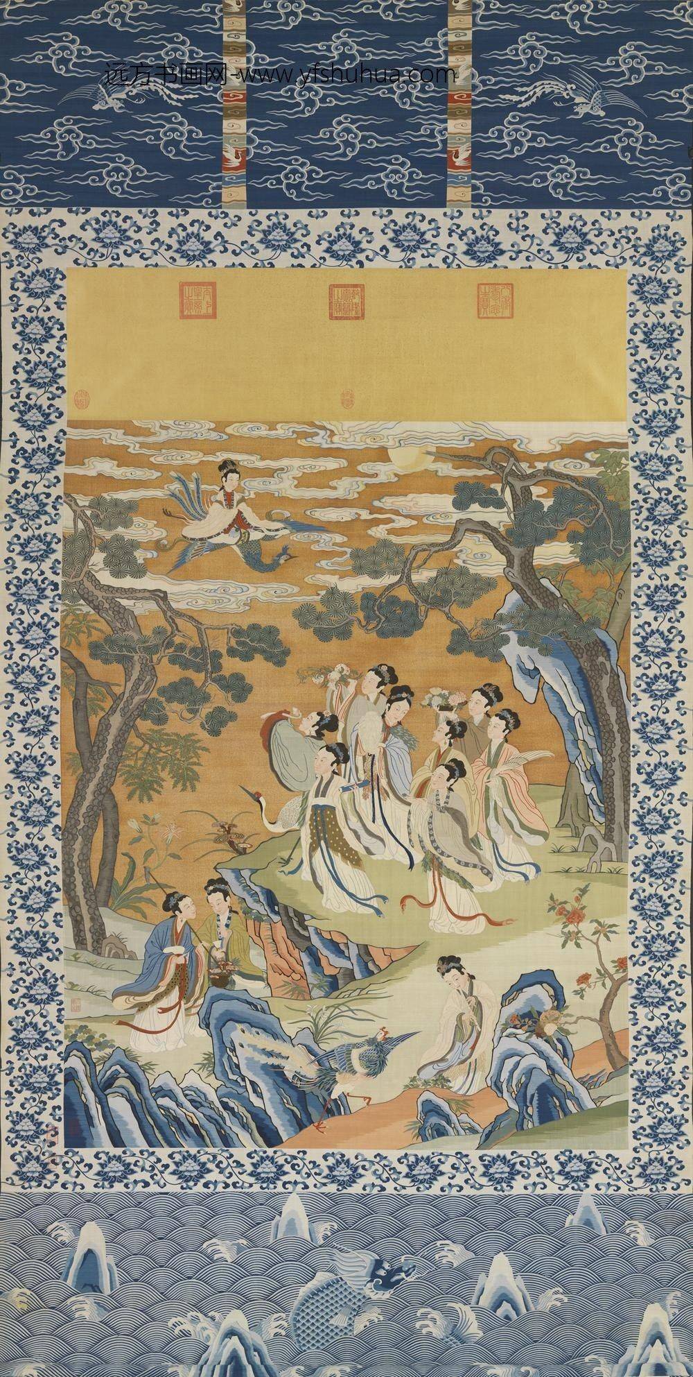 清缂丝仙姝献瑞图轴