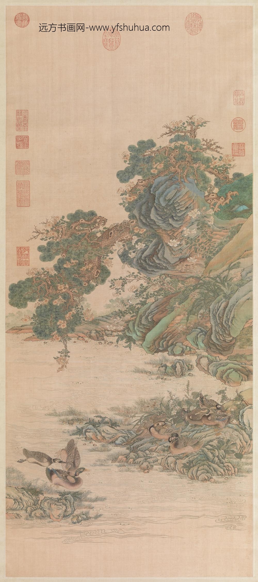 清缂丝春溪浴鸭轴