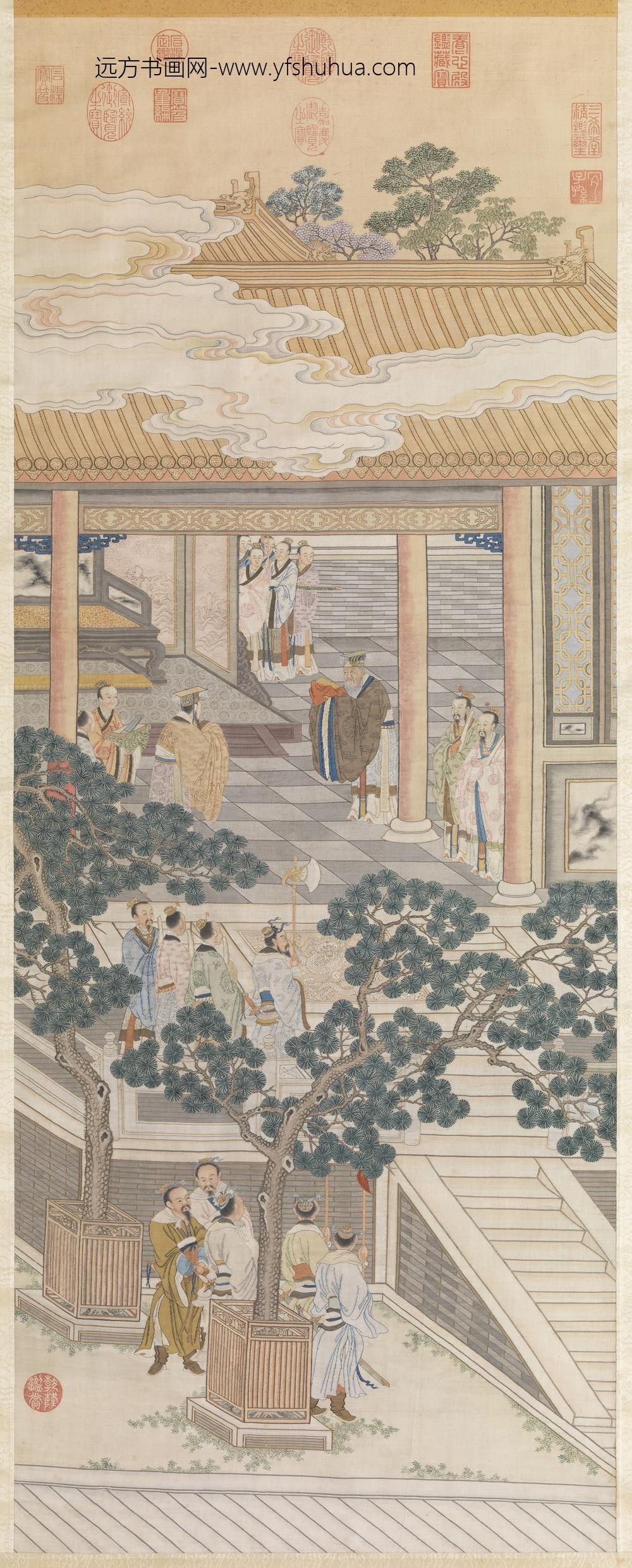 清缂丝武王受丹书图轴