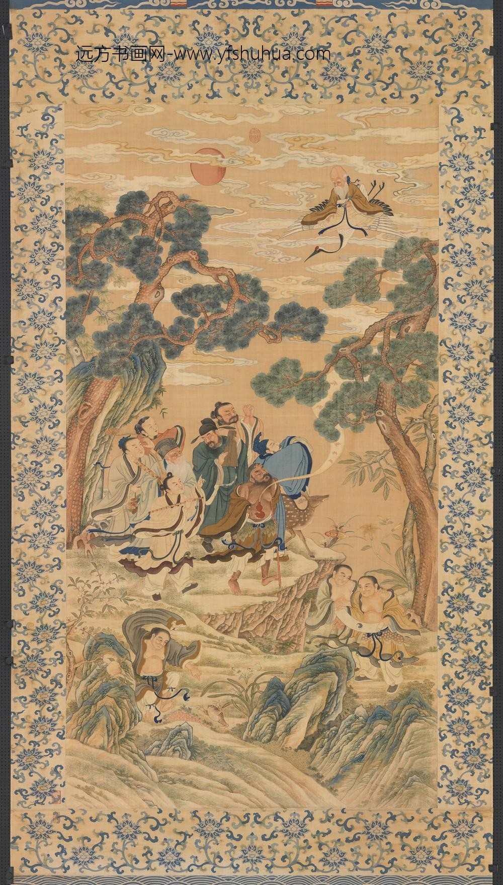 清缂丝群仙拱祝图轴