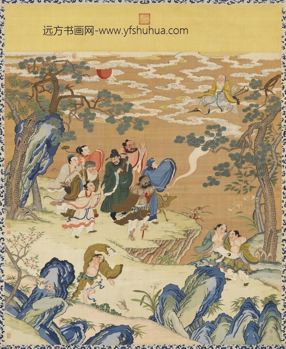 清缂丝群仙祝寿轴