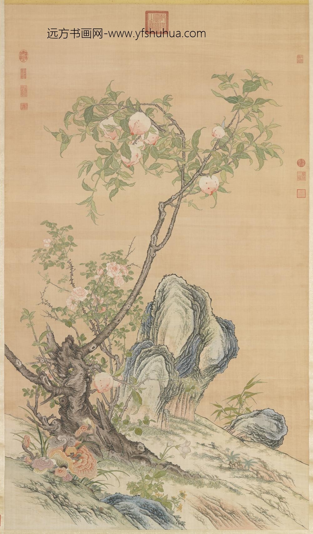 清缂丝群芳祝寿轴