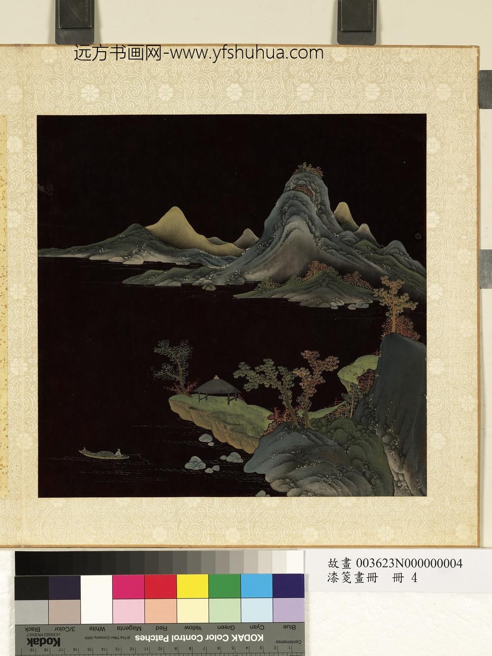 漆笺画册册-湖亭泛舟