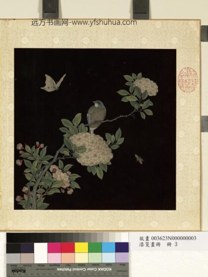 漆笺画册册 绣球花蝶及鸟.jpg